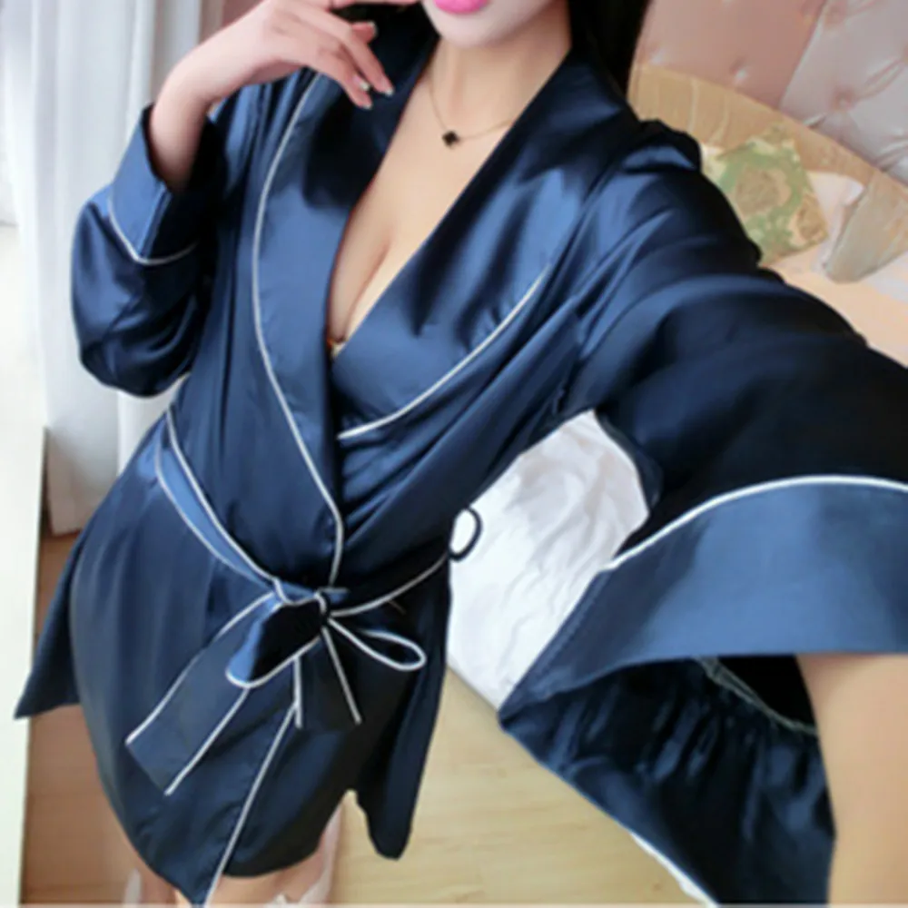 Новый роскошный осень-зима Для женщин соблазнительный атласный шелковый халат