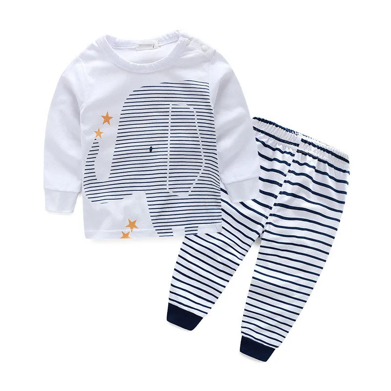 Baby Sets Boy Girl Cotton Cartoon Elephant White Printed Long Sleeved T-shirt + Pants Clothes Autumn Winter V30 |