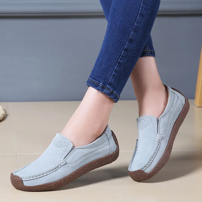 Весенние лоферы на плоской подошве; женские Кожаные Замшевые туфли; Chaussure Femme; Балетки без застежки; оксфорды; женские кроссовки; большие размеры 526