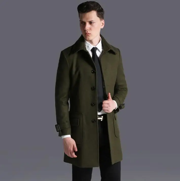 

Однобортное повседневное шерстяное пальто, мужские тренчи с длинными рукавами, мужское кашемировое пальто rmy green inverno erkek, Англия