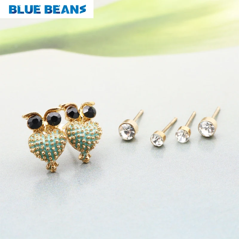 6 Colors Cute Owl Kolczyki For Women With 3 Pairs Minimalist Crystal Stud Earring Fashion Small Earrings 2018 Jewelry Femme Gift | Украшения