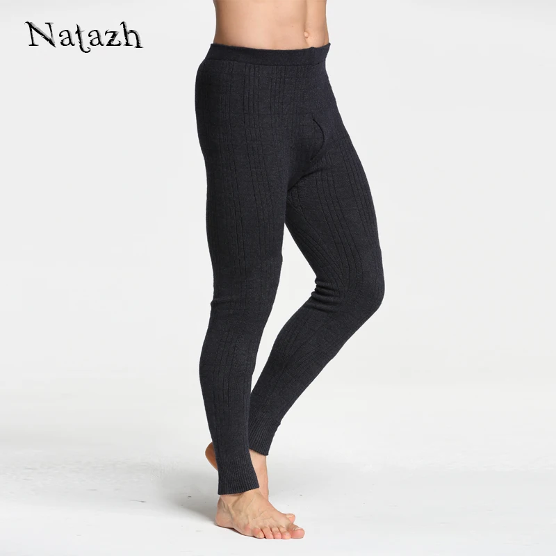 NATAZH mens wool blend Leggings thick male thermal fleece pants underwear men long johns winter plus velvet warm pant 6 style | Мужская
