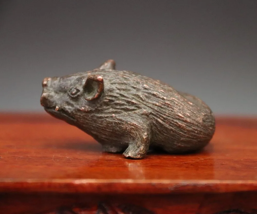 5 см Китайская Скульптура из красной меди натуральный дикий кабан свинья