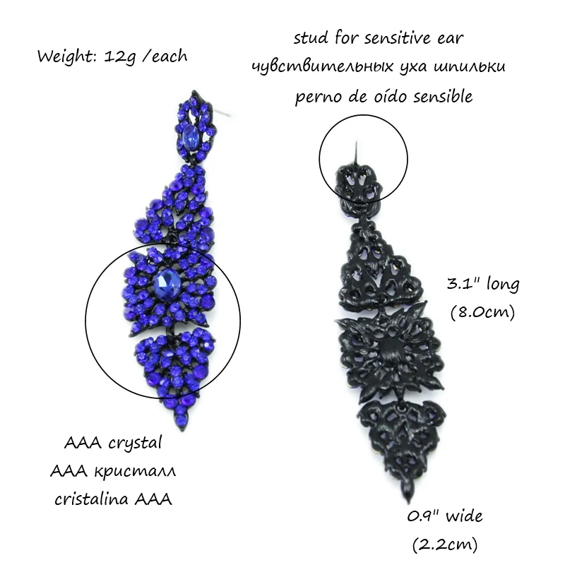 Женские Висячие серьги OCESRIO черные длинные висячие со стразами большие вечерние