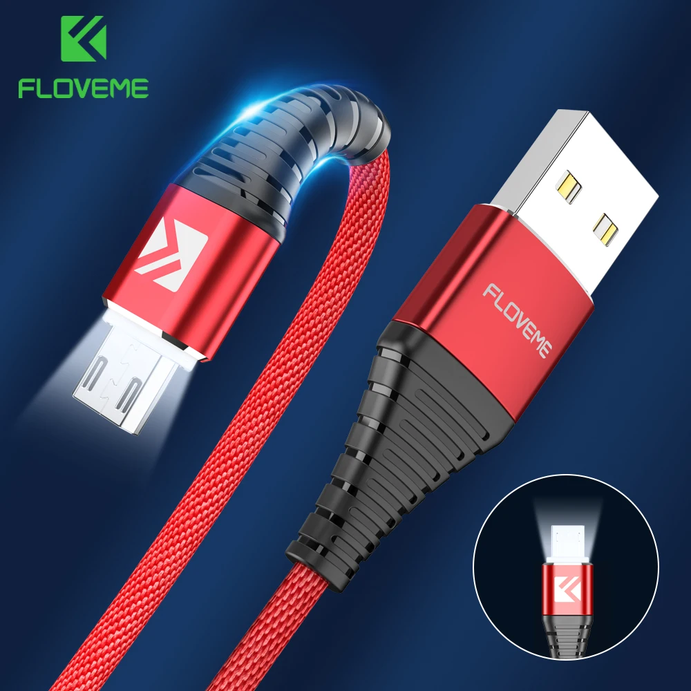 FLOVEME светодио дный Micro USB кабель для samsung S7 S6 край 1 м освещения данных Зарядка