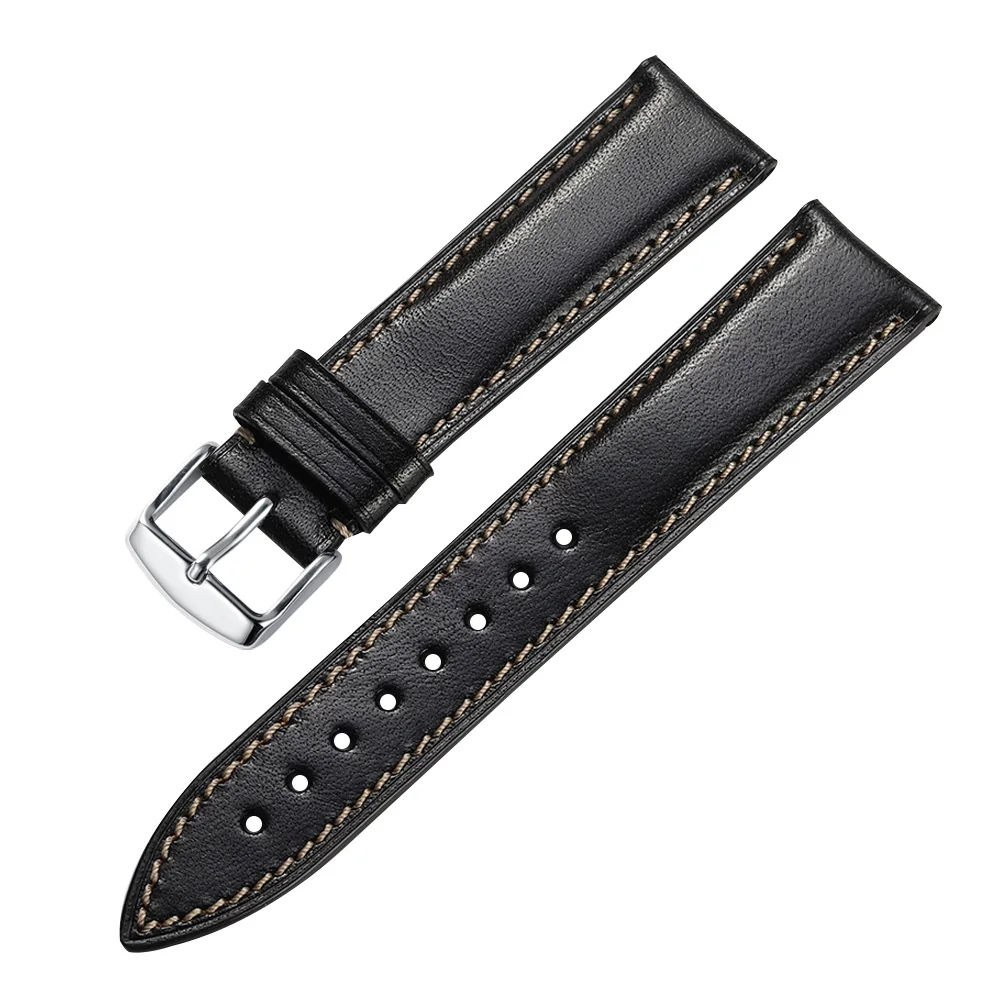 black with tan line Ремешок для часов 18 мм 19 мм 20 мм 21 мм 22 мм 24 мм ремешок для часов из натуральной телячьей кожи - Цвет ремешка: black with tan line