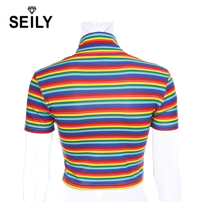 Seily нашивки радуга женская футболки футболка для девочки топы женскиелетняя