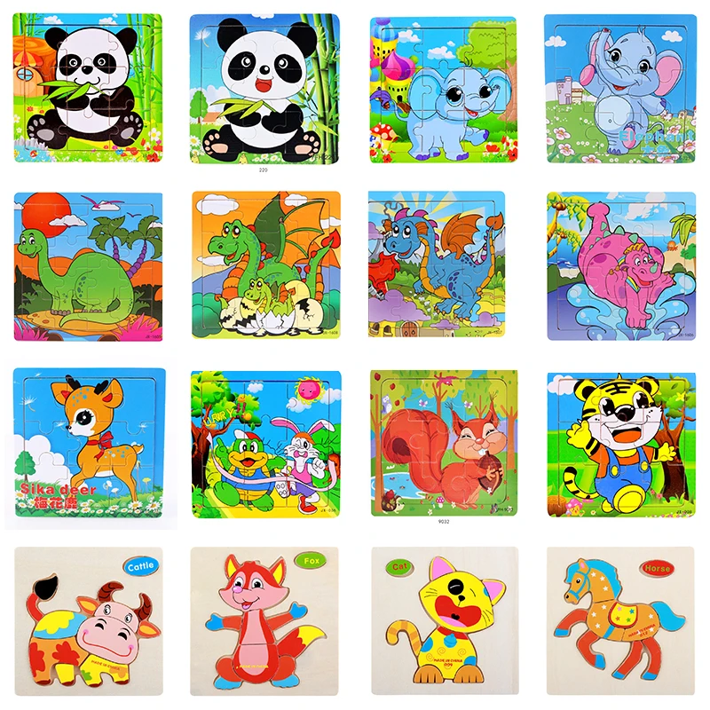 Деревянные головоломки Мультяшные Животные Слон Панда Детские 3D для детей