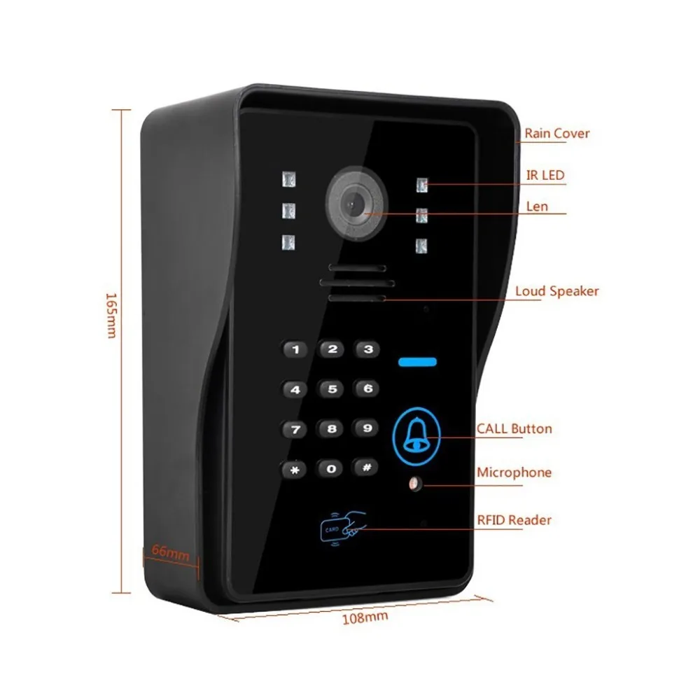 7" Touch LCD Monitor Wired Video Door Phone Intercom Doorbell with 5 PCS RFID Keyfob/Password/Remote control support CCTV |