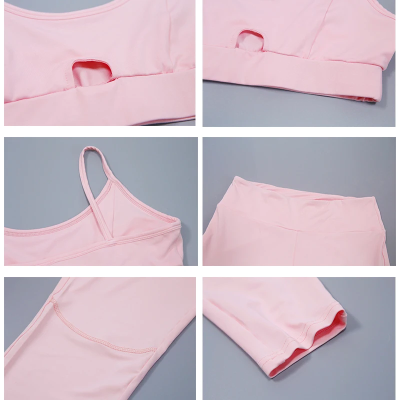 Hot Sale Pink Hollow Women Yoga Sets Gym Elastic Running Sport Suit Fitness Clothing Workout Wear Sports Bra+Pant |