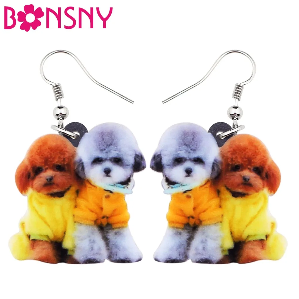 

Bonsny Acrylic Sweet Twins Teddy Dog Earrings Big Long Dangle Drop Novelty Animal Jewelry For Women Girls Ladies Teens Statement