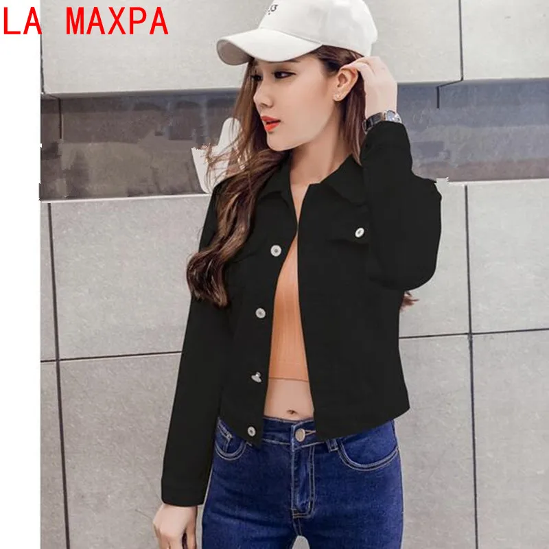 La MaxPa Модная Джинсовая женская куртка Новое поступление весна осень ручная кисть длинный рукав стрейч короткая джинсовая куртка пальто