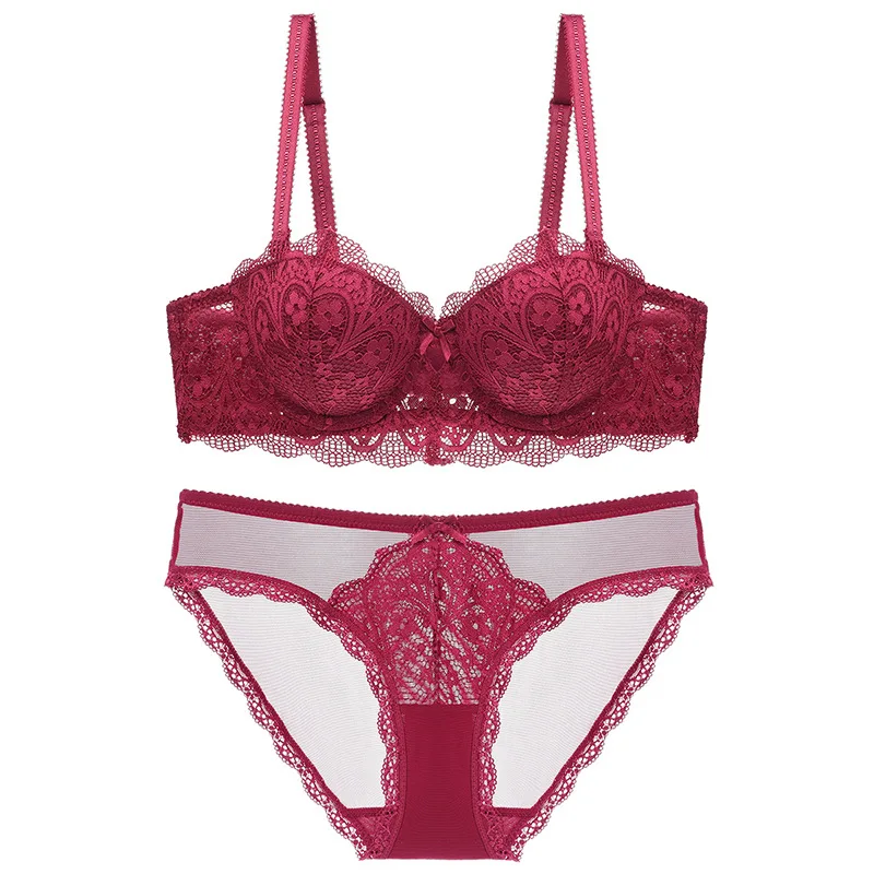 Комплект женского кружевного нижнего белья с чашкой пуш ап 3/4|bra and panty|bra panty setred bra |