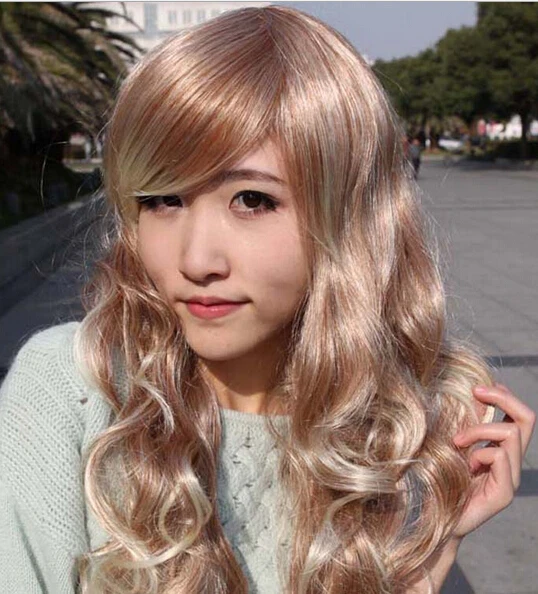 Оптовая волнистые леди парик длинные косые лицо Южная Корея поп взрыва