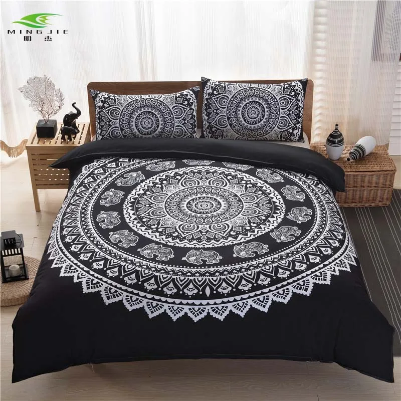 MINGJIE brand bohemian bedding sets boho style Queen Size 3pcs black white purple printing Duvet Cover set quilt cover Bed Linen | Дом и сад