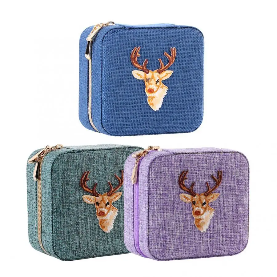 Fashion Linen Jewelry Storage Box Earring Ear Stud Ring Necklace Holder Organizer Case with Zipper holder | Украшения и