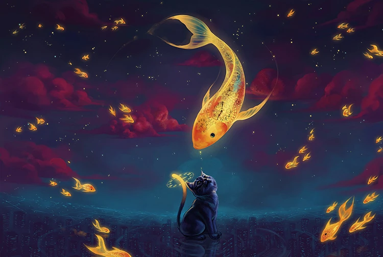 Cats and Fish MOMEMO кот и рыба головоломка 1000 штук деревянные Лобзики головоломки мультфильм пейзаж для взрослых детей развивающие Подарочные игрушки упаковка коробки - Цвет: Cats and Fish