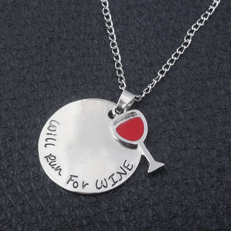 NEW Arrival Red wine glass Necklace letter&quotwill run for wine&quot necklace Women jewelry | Украшения и аксессуары