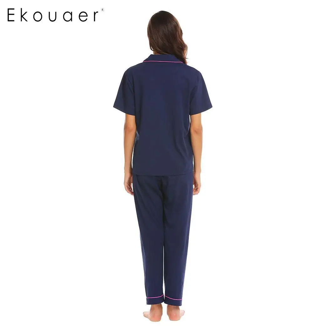 Женский пижамный комплект Ekouaer из хлопка с коротким рукавом и длинными штанами