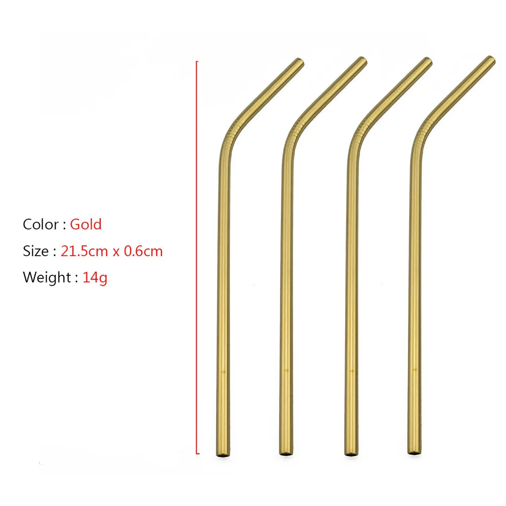 4Pcs Gold Высококачественная соломинки многоразовый металлический соломинки 304 из нержавеющей стали прочная согнутая соломинка для напитков с чистящей щеткой - Цвет: 4Pcs Gold