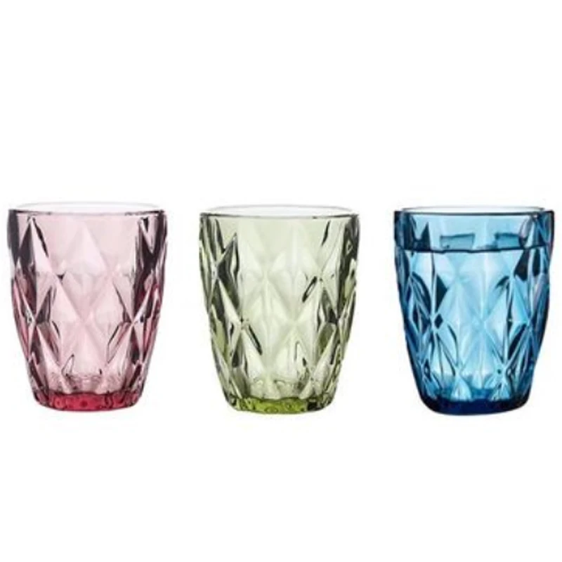 Rhombus 240ml 3pcs Гравировальный стакан для воды, 3 шт., чашка 240 мл, 350 мл, для сока, молока, стакан для воды, es для питья, европейский стиль, стеклянный чай, розовый, синий, зеленый - Цвет: Rhombus 240ml 3pcs