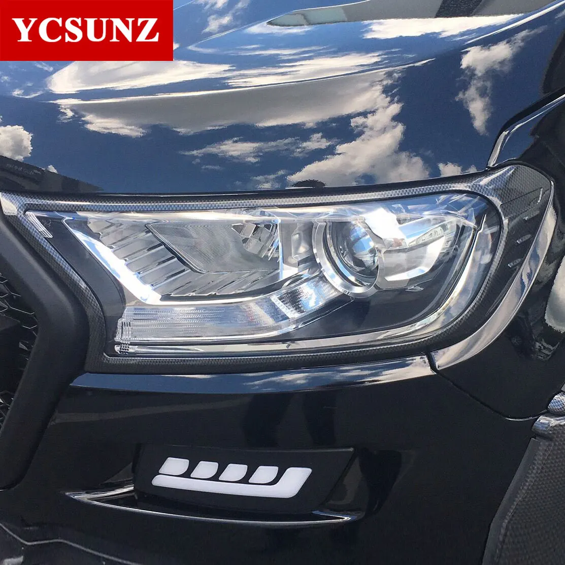 Углеродного волокна цвет фары Крышка для ford ranger T7 wildtrak everest