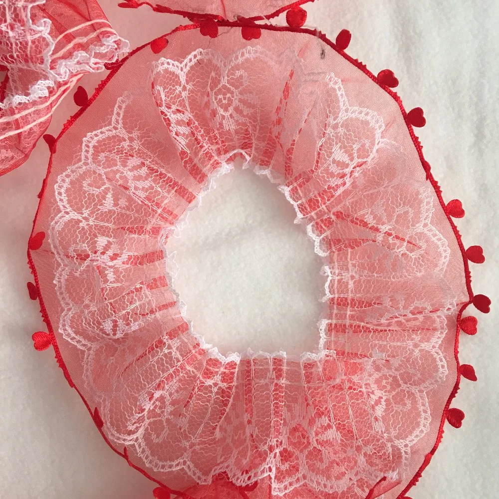 5 Yards 4cm Wide Red Organz and white Lace Pleated Gathered Trim DIY Craft RedTrim T04 | Дом и сад