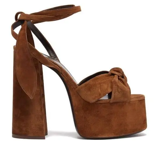 Женские замшевые сандалии на высокой платформе черные коричневые красные с