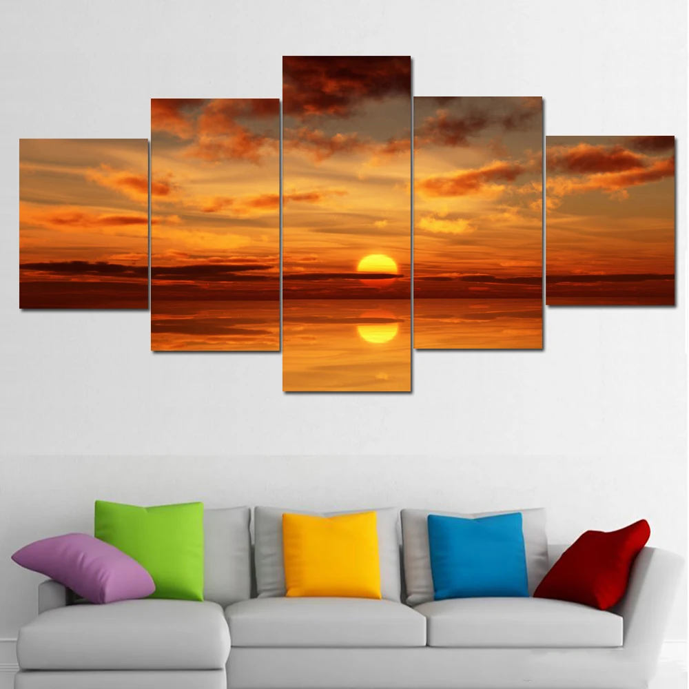 Мода wall art море полный Восход украшение Аннотация Большой Холст Картина 5 частей/комплект без кадр может на заказ