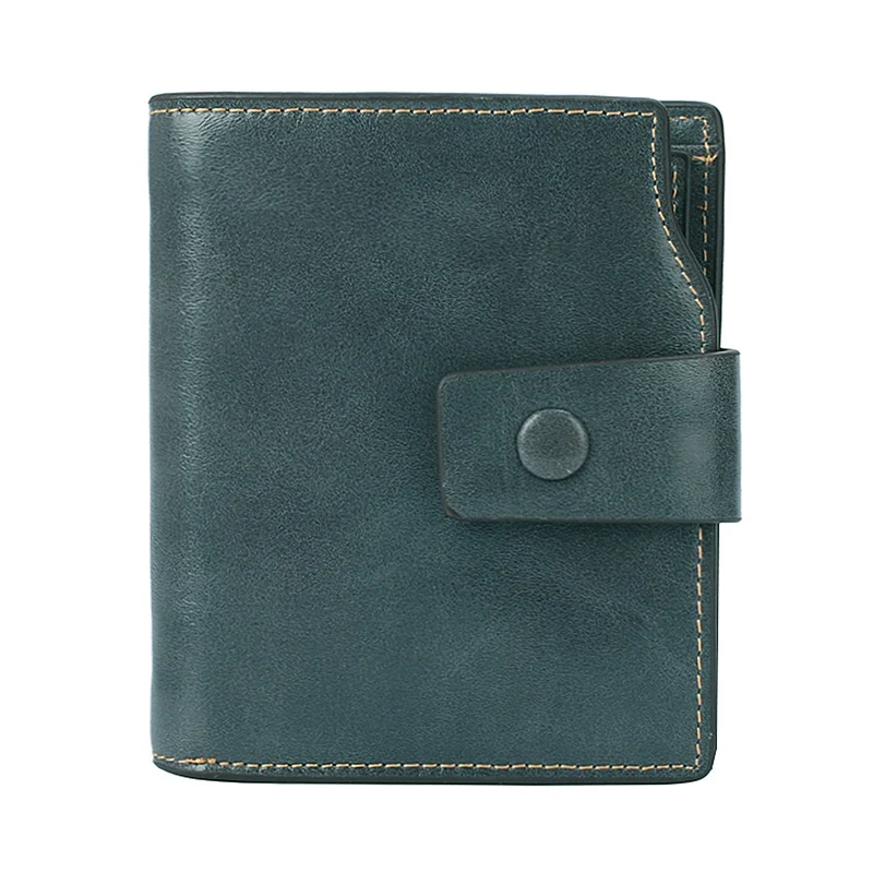 Greyish Blue Новинка,, короткий кошелек из натуральной коровьей кожи, для женщин, качественный обработанный маслянистым воском, из коровьей кожи, небольшой кошелек на застежке, модный - Цвет: Greyish Blue