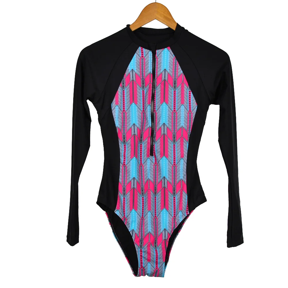 

2019 New Professional Swimwear Half zipper Long sleeves One-Piece Swimsuit Women Summer Beach Sports Bathing Suit Swim Beachwear