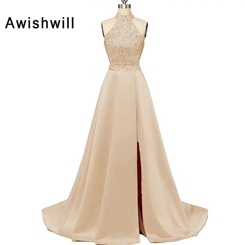 Женское длинное вечернее платье элегантное атласное с глубоким вырезом на спине