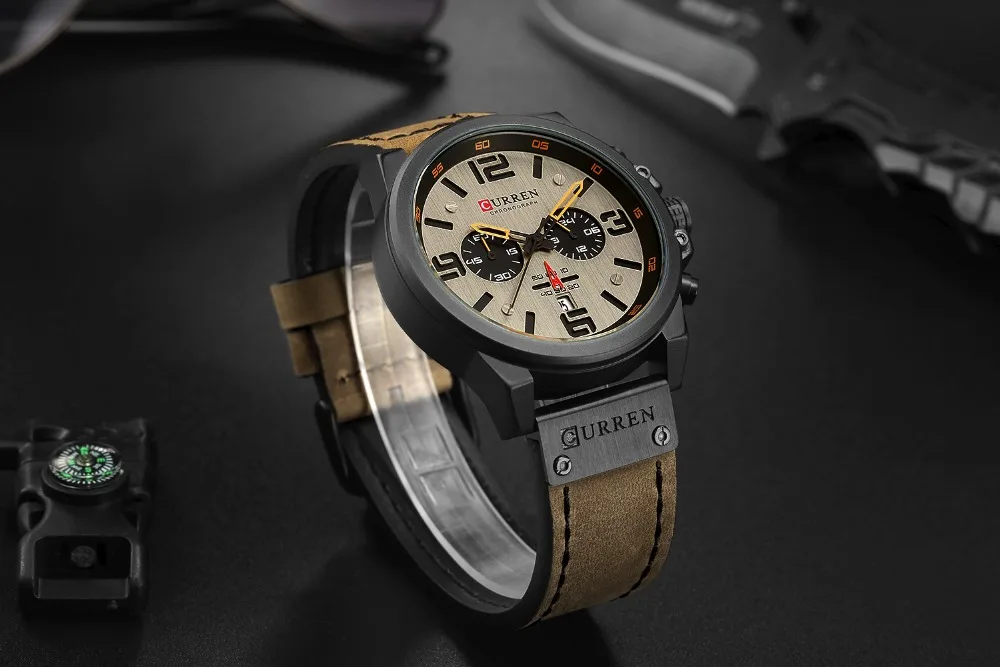 DHL Free Shipping 50pcs/lot CURREN Fashion Watches Leather Chronograph Quartz Men's Watch Business Casual Date Male Wristwatch | Наручные