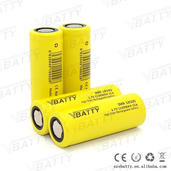2 Шт./лот Vbatty IMR18500 3.7 В 1100 МАч Аккумулятор 18500 Литиевая литий-ионных Batteies 15A для ecigs