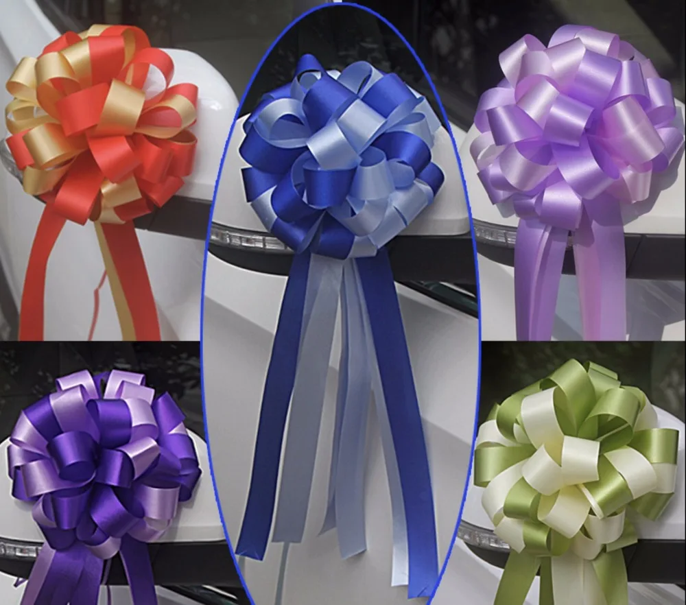 Красивая двухцветная лента с большим бантом 3x110 см цветы для подарочной упаковки