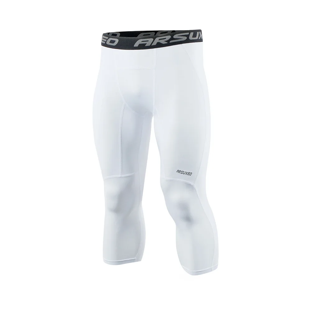 K75 white ARSUXEO, мужские спортивные компрессионные колготки, базовый слой, колготки для бега, 3/4, штаны для бега, спортзала, фитнеса, активных тренировок, упражнений, брюки K75 - Цвет: K75 white