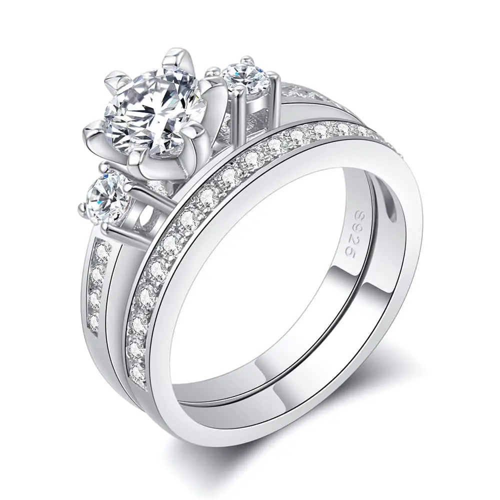 3-Stone 1.94 Carat Cut Cubic Zirconia Ring Round Muilt-layer Wedding Party Jewelry Gift 925 Sterling Silver For Women SR20 | Украшения и