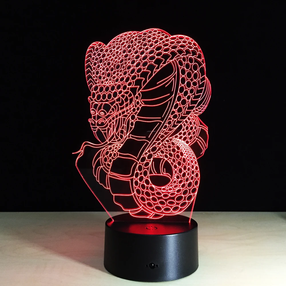 Мультфильм змея 3D светодиодный ночник Акриловые Красочные градиент атмосфера лампа с USB кабель детские Спальня настольная лампа GX105