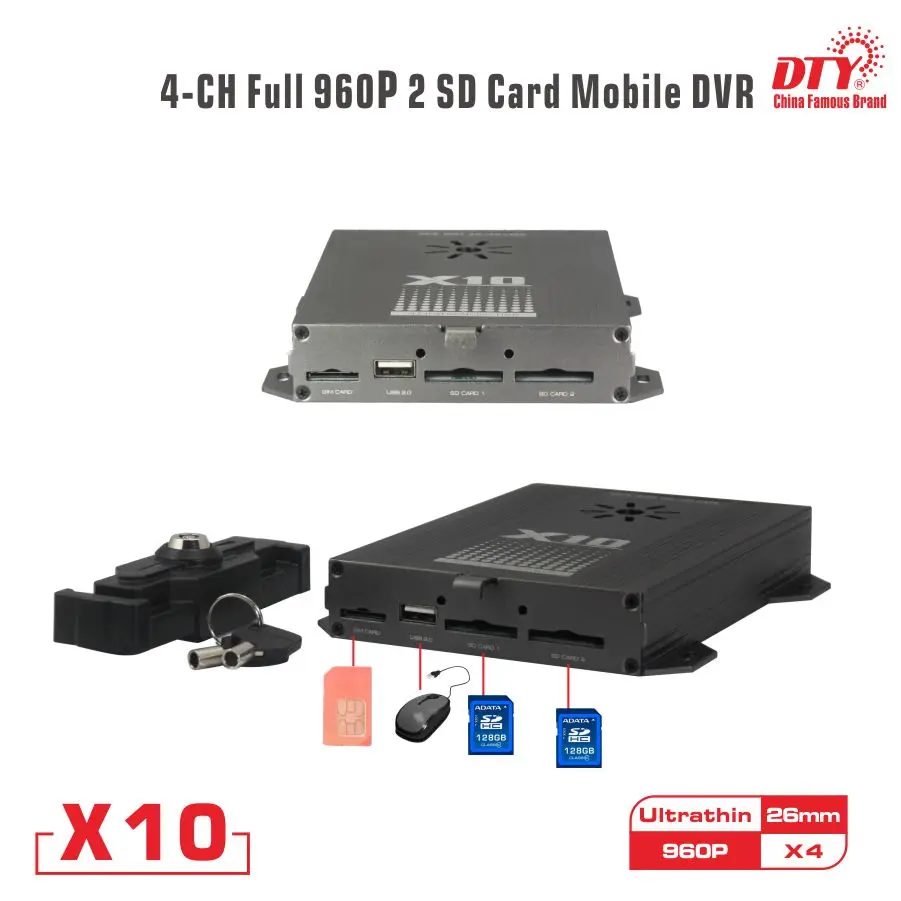 X10 GPS Прямая поставка с фабрики 4 канала 720 P двойная sd карта mdvr для автомобиля 4ch ahd