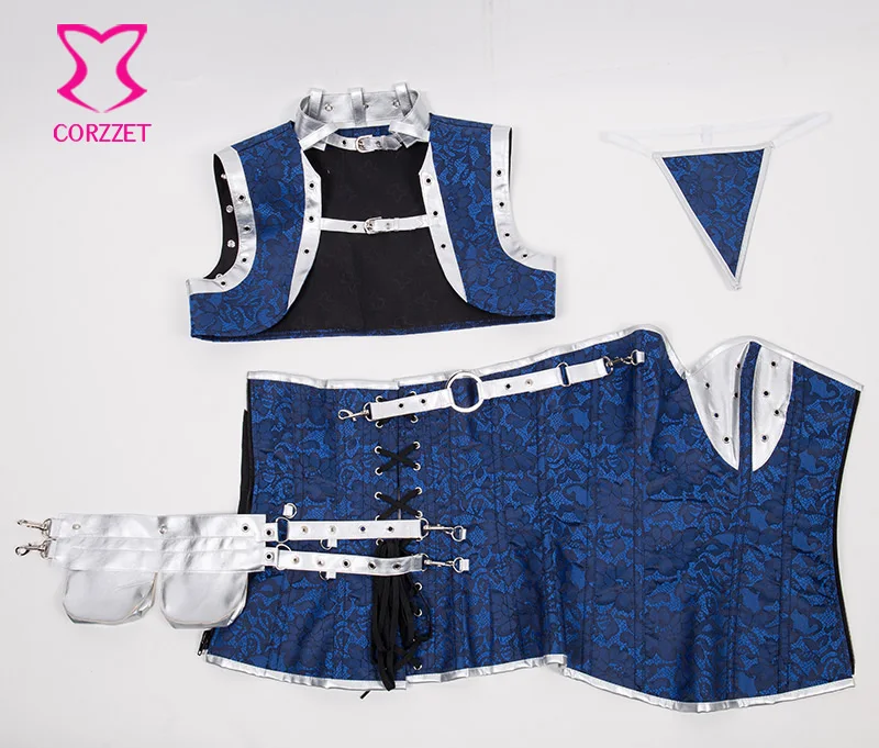 Готические корсеты и бюстье в стиле стимпанк синего/серебристого цвета корсетт