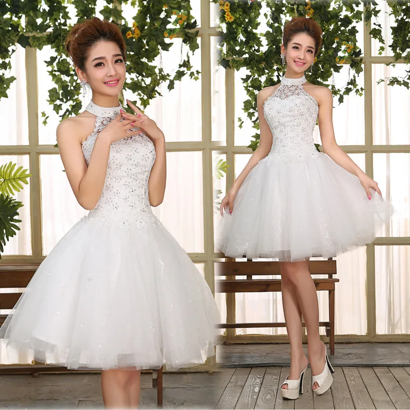 

free shipping 2017 new styles halter llace wedding dresses short