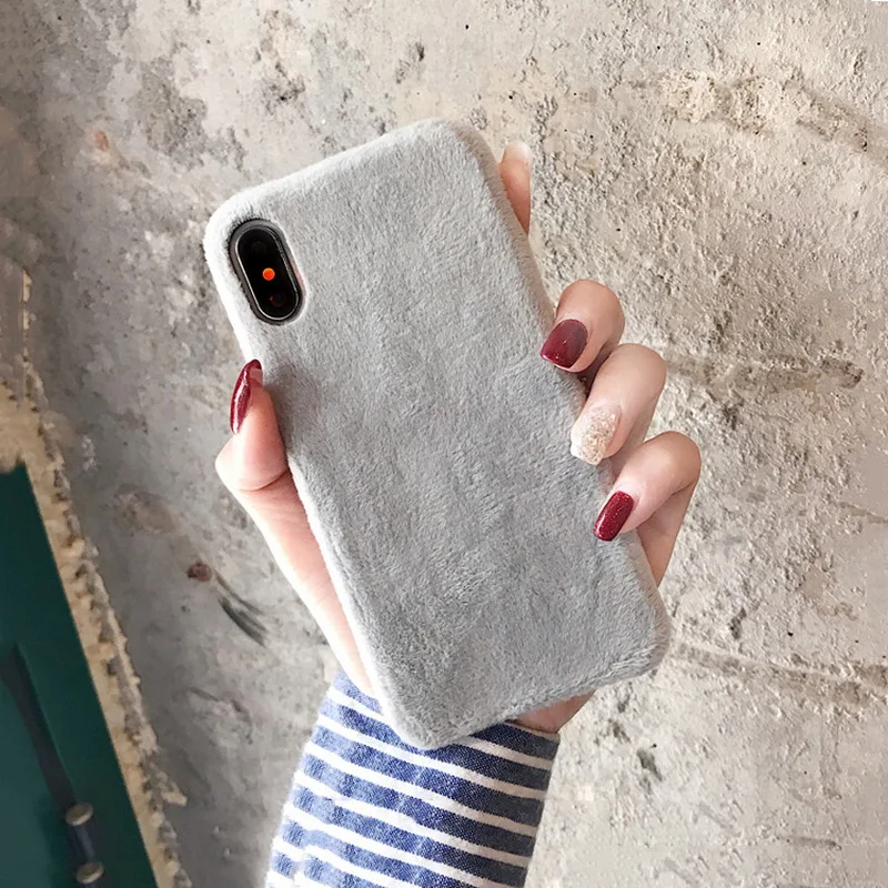 Модный чехол с Плюшевым Мехом для iPhone XR XS Max, гладкий жесткий чехол из поликарбоната, зимний теплый чехол с ворсом для iPhone X 10 6 6S 7 8 Plus, чехол