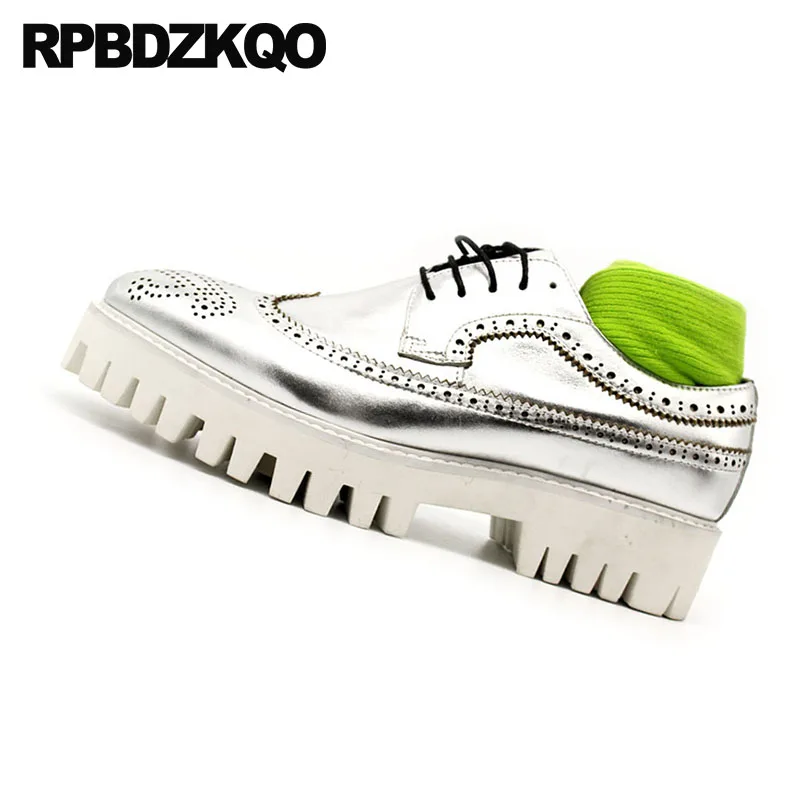 Creepers Men Oxfords Shoes Handmade Genuine Leather Casual Spring High Quality Brogue Luxury Big Size Silver Lace Up Wingtip | Обувь
