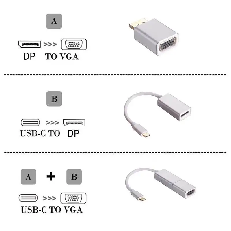 Usb C к Displayport (Dp) адаптеры Vga 3 в 1 Usb3.1 Type 4K кабель 1080P конвертер для Mac | Электроника