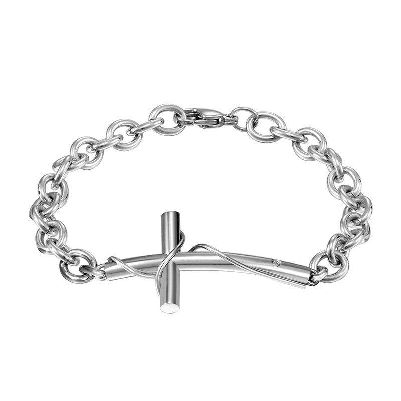 Мода Пара браслет Крест Женщины из нержавеющей стали femme jewellery Серебряный Человек