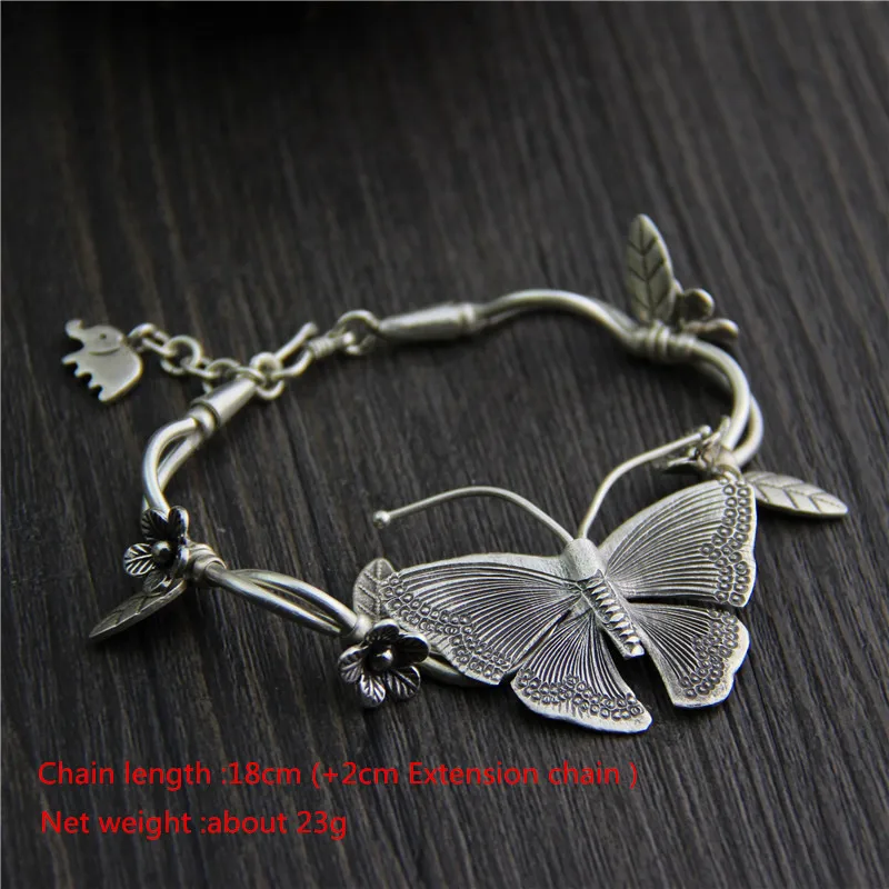 Bracelet Тайский серебряный классические ювелирные комплекты кольца с бабочкой Экстра широкая нарукавная нашивка браслеты этнический стиль 925 стерлингового серебра серьги для женщин - Окраска металла: Bracelet