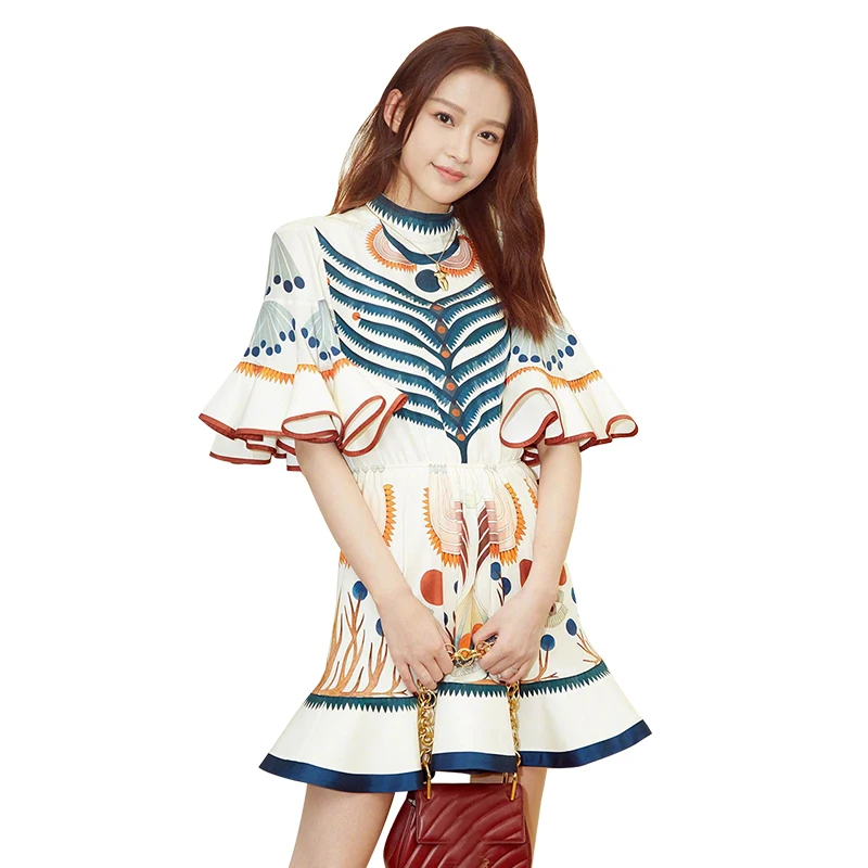 

Luxury Designer 2018 New Arrival HIGH QUALITY Designer Runway Dress Women's Butterfly Sleeve Elegant Printed Summer Dress