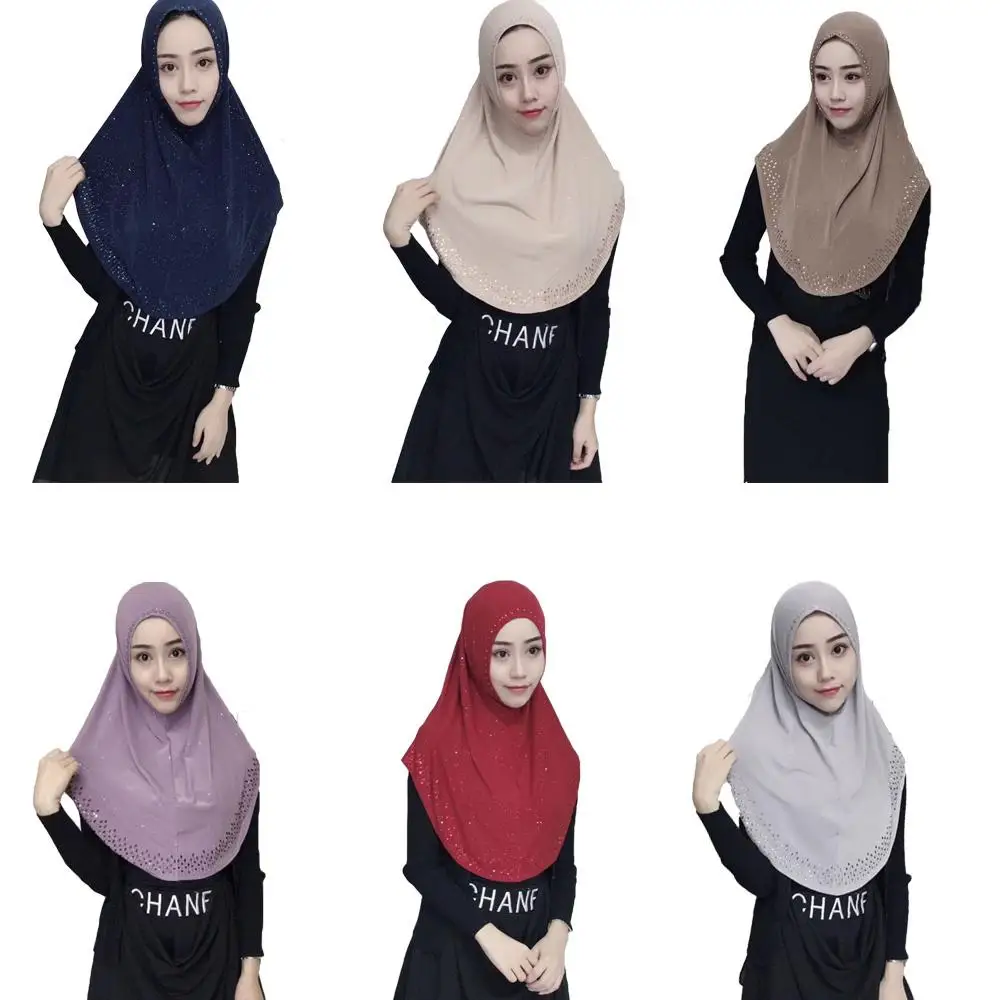 

Muslim Women AI Amira Scarf Hijab Rhinestone Headscarf Wrap Full Cover Hat Islamic Turban Prayer Hat One Piece Bandanas Fashion