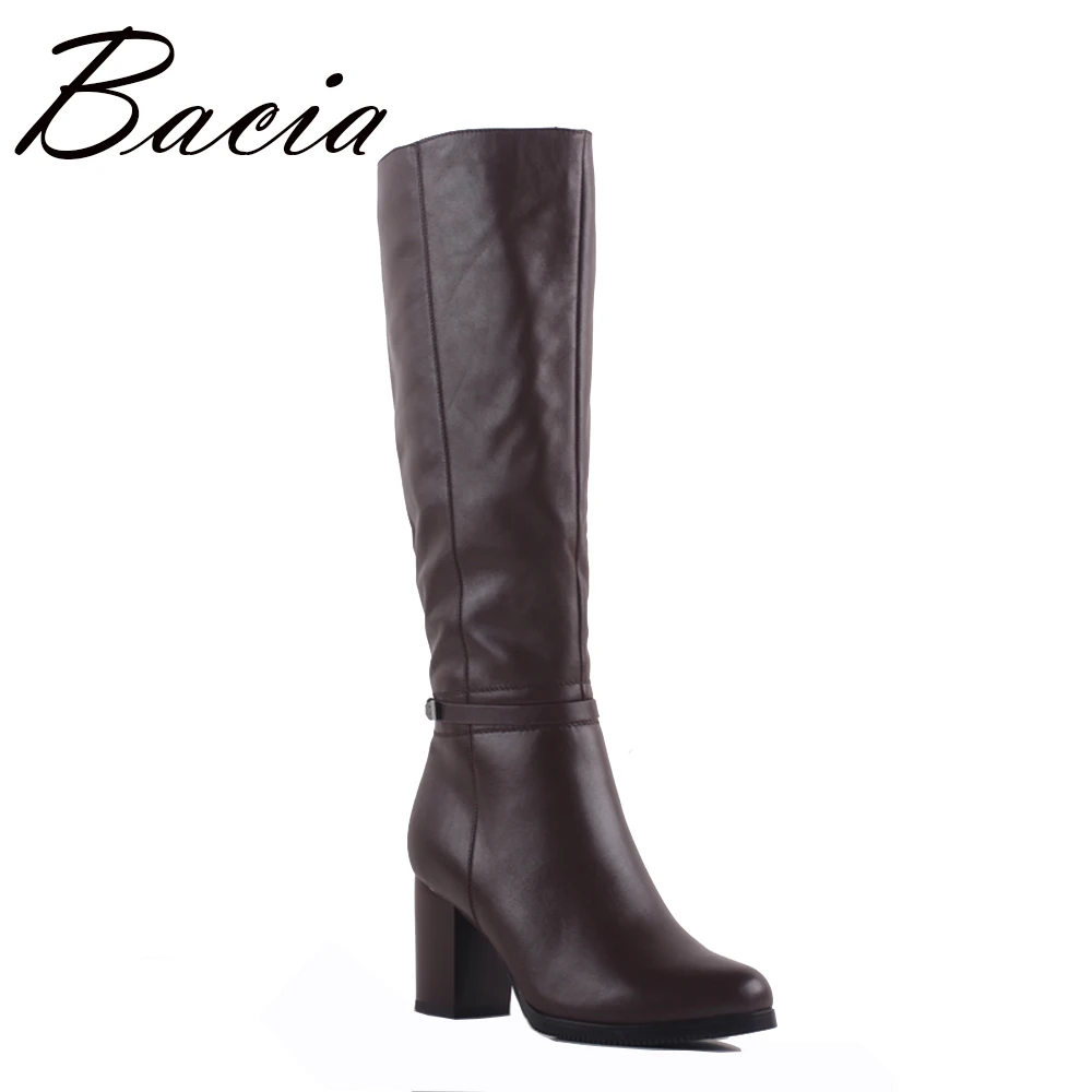 Bacia/высокие сапоги из натуральной кожи круглый носок каблук 8 см повседневная