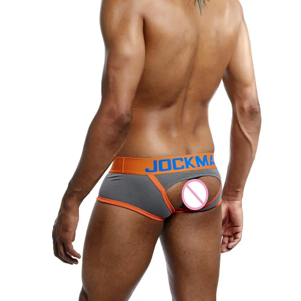 JOCKMAIL, фирменное Мужское нижнее белье с открытой спиной, cueca, боксеры, сексуальные трусики без нижней части, мужские боксеры, шорты, хлопок, открытая спина, Гей Нижнее белье - Цвет: Серый